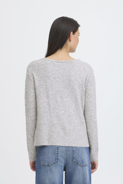 Ichi Ladies Pullover IHMacon LS10 in Grey Melange, Macon Jumper
