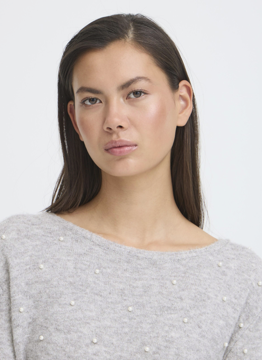 Ichi Ladies Pullover IHMacon LS10 in Grey Melange, Macon Jumper
