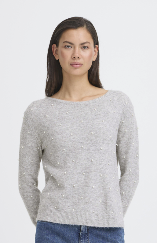 Ichi Ladies Pullover IHMacon LS10 in Grey Melange, Macon Jumper