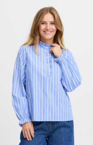 Pulz Ladies Long Sleeve Blouse PZMaiken in Marina Blue Stripe, Maiken Top