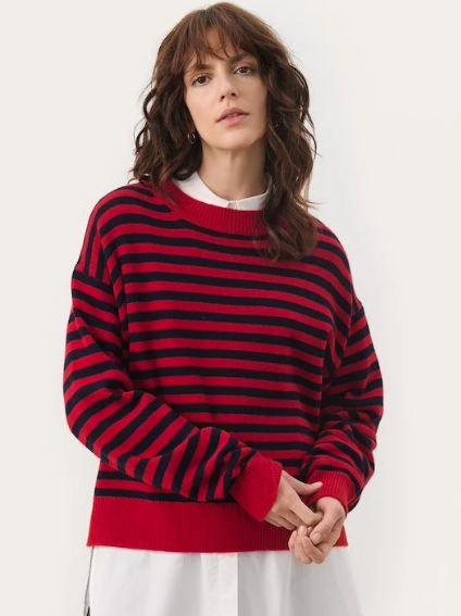 Part Two Ladies Pullover MariaPW in Salsa Dark Navy Stripe, Maria Jumper