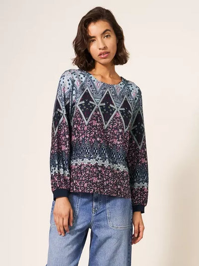 White Stuff MILA RELAXED FIT TOP IN NAVY MULTI