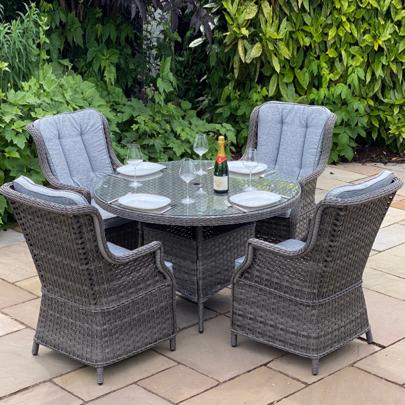 Santorini 4 Seater Dining Set With High Back Armchairs