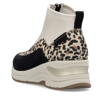 Rieker Ladies Ankle Wedge Heel Sneaker Boot N9362-90 Multi Leopard Zip front