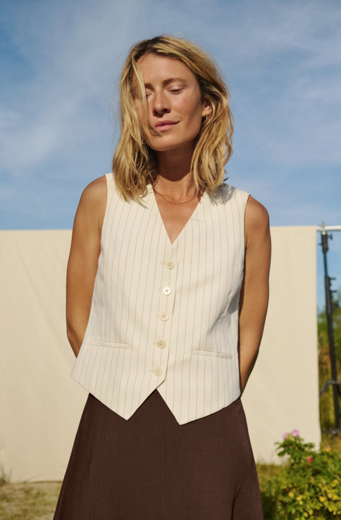 Part Two Ladies Waistcoat NadhiaPW in Whitecap Gray Stripe, Nadhia