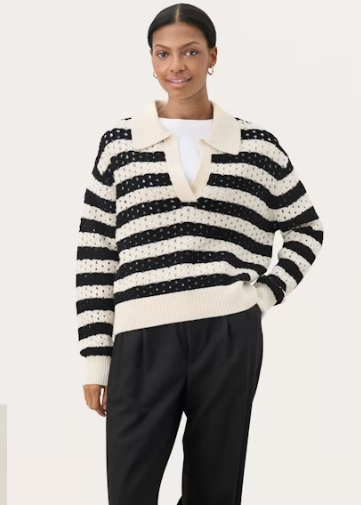 Part Two Ladies NaiyaPW Pullover In Black & white Stripe, Naiya