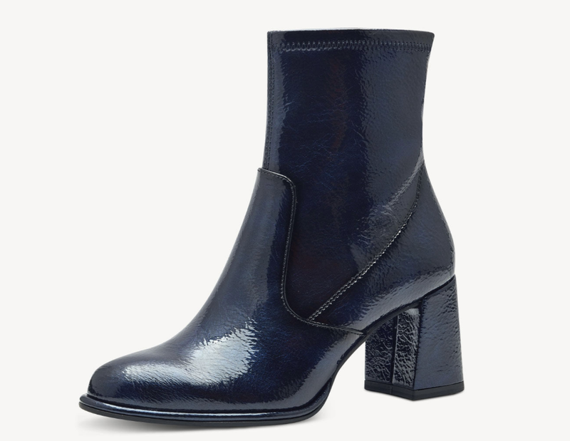 Tamaris Ladies Navy Patent Ankle Boots 25357-41