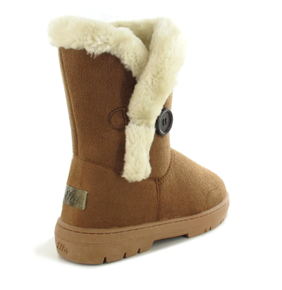 Ella Ladies Faux Fur Lined Button Ankle Boot in Chestnut