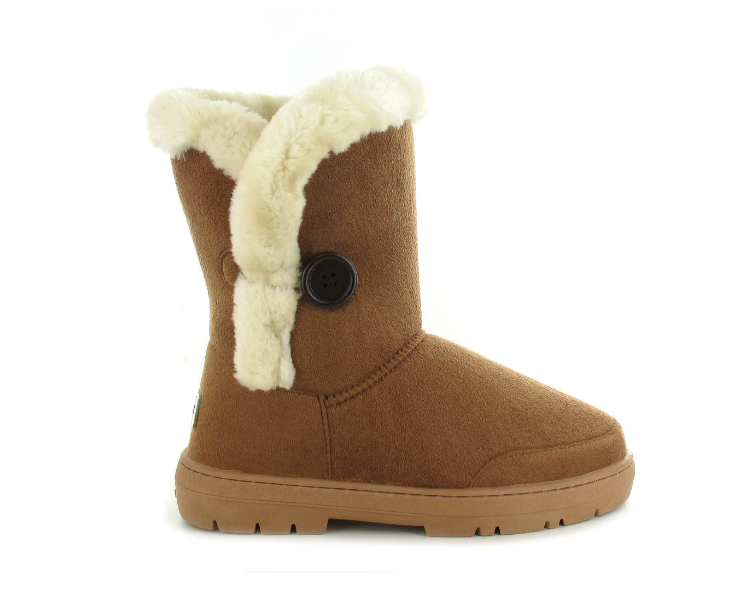 Ella Ladies Faux Fur Lined Button Ankle Boot in Chestnut