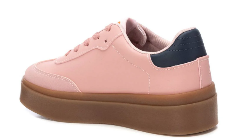 Refresh Ladies Trainers 172819 in Nude Pink with Navy stripes, Lace Up