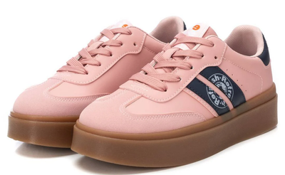 Refresh Ladies Trainers 172819 in Nude Pink with Navy stripes, Lace Up