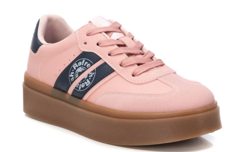 Refresh Ladies Trainers 172819 in Nude Pink with Navy stripes, Lace Up