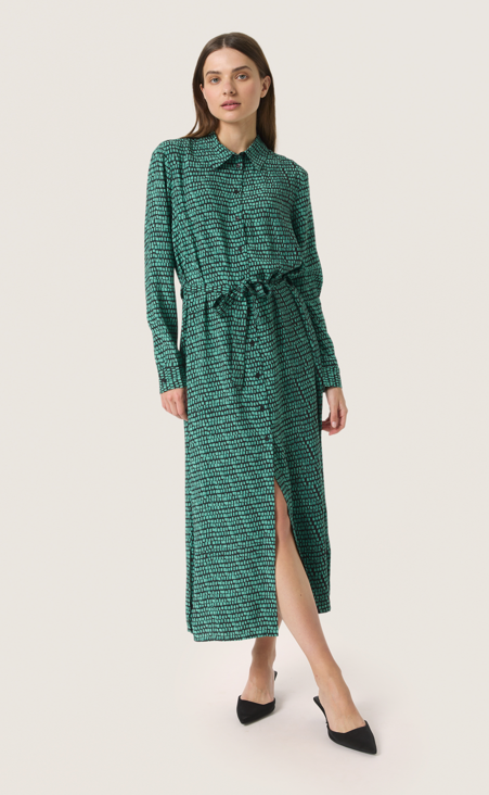 Soaked in Luxury Ladies Shirt Dress SLOfelia in Bottle Green Square Print, Ofelia