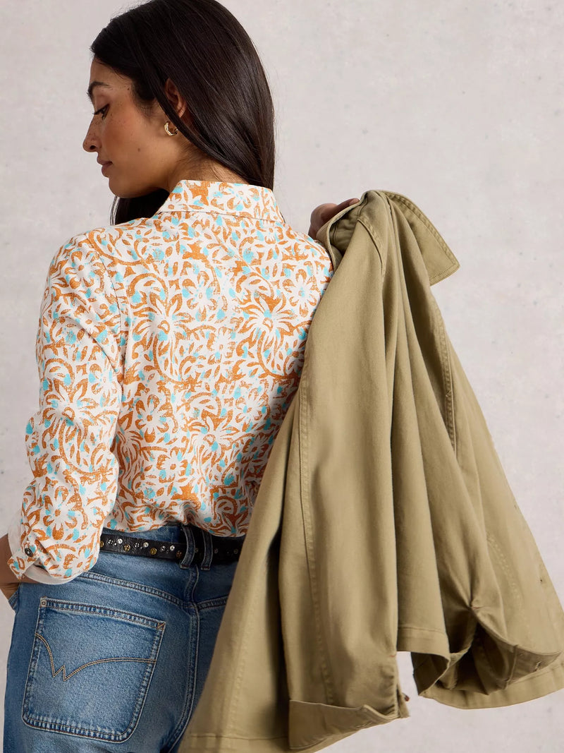 ANNIE JERSEY COLLARED MID LENGH SHIRT in IVORY PRINT