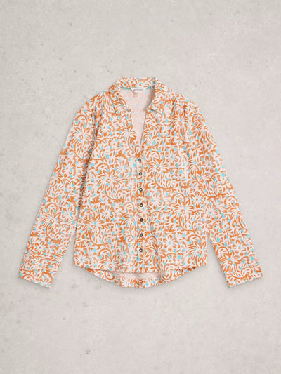 ANNIE JERSEY COLLARED MID LENGH SHIRT in IVORY PRINT
