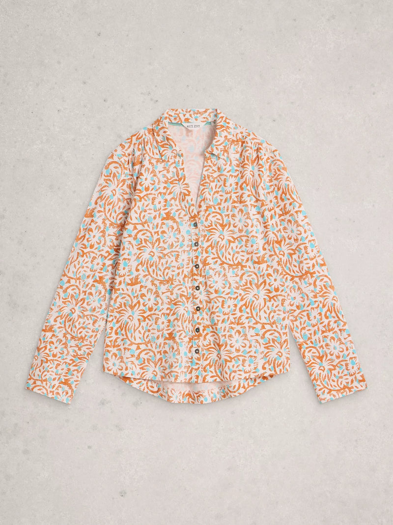 ANNIE JERSEY COLLARED MID LENGH SHIRT in IVORY PRINT
