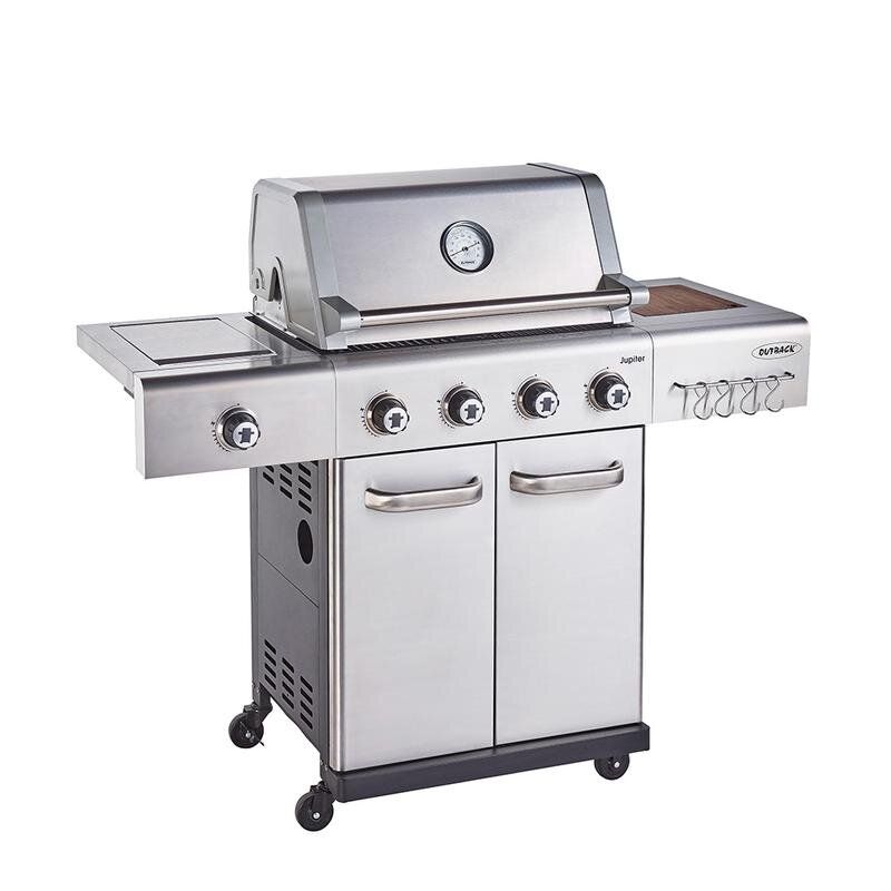 Jupiter 4S Gas / Charcoal Hybrid 4 Burner Barbecue Stainless Steel With Side Burner