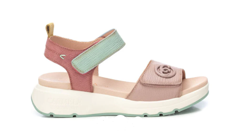 Carmela Ladies Leather Sandal 162309 in S Piel Nude Pink with Green