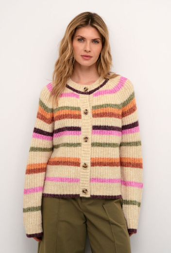 Culture Ladies Cardigan CUPinto Kimmy in Sand with Stripes, Pinto