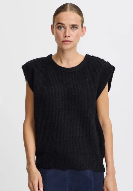 Ichi Ladies IHPovoke WA3 Slipover in black, Povoke Sleeveless Pullover