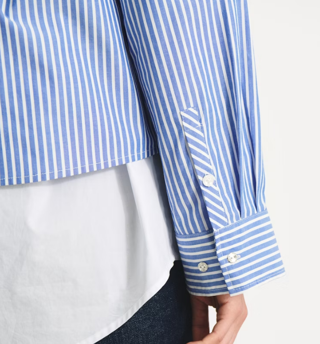 Part Two Ladies Ruffle Shirt PranveraPW in Amparo Blue Stripe