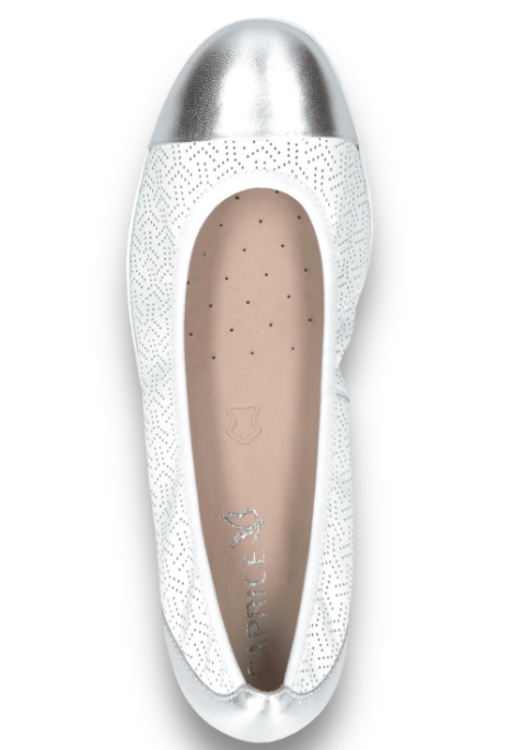 Caprice Ladies Flat Pump in White Combination Silver 22103 42 leather ballerina shoes