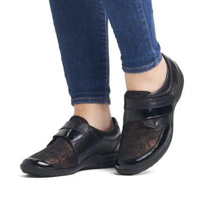 Remonte Ladies Velcro Shoe R7600-03 in Black Combination