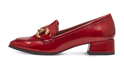 Tamaris Ladies Block Heel Loafer Shoe, 24316-43 Red Patent with Buckle