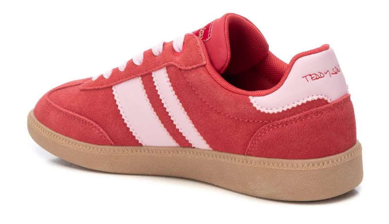 Teddy Smith Ladies Trainers 120123 Red Suede with Pink Stripes