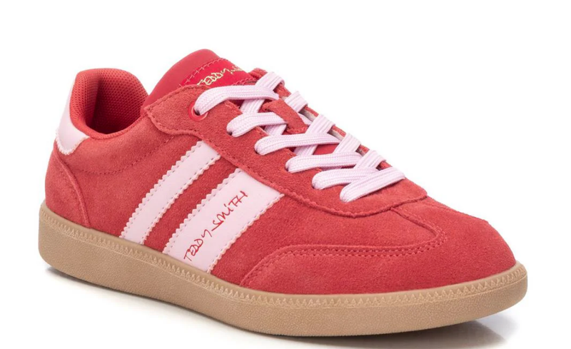 Teddy Smith Ladies Trainers 120123 Red Suede with Pink Stripes