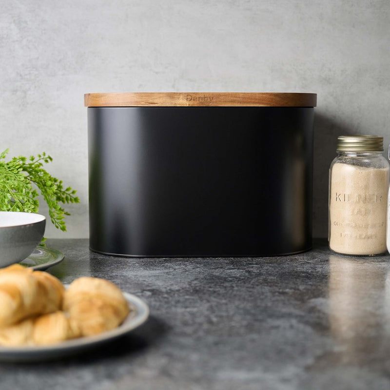 Denby Bread Bin With Acacia Lid Black