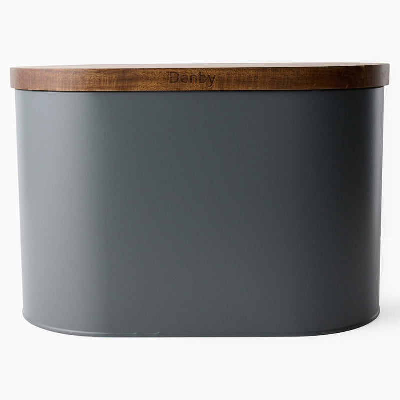 Denby Grey Bread Bin With Acacia Lid