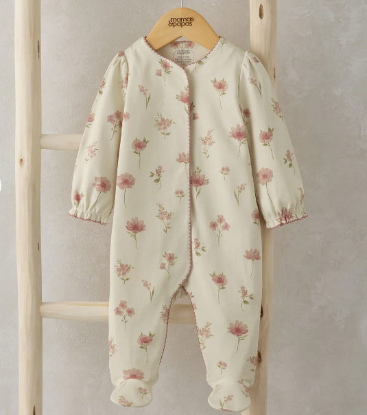 Mamas & Papas Watercolour Floral Zip All in One in Cream