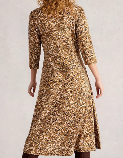 White Stuff Rua Jersey Collared Shirt Dress in Chartreuse Print