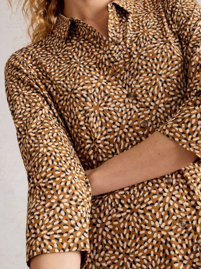 White Stuff Rua Jersey Collared Shirt Dress in Chartreuse Print