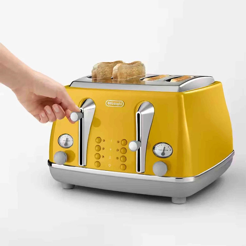 DeLonghi Icona Capitals 4 Slice Toaster CTOC4003Y Yellow | Dual Control | 1800W