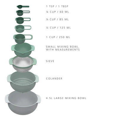 Joseph Joseph Nest 9 Plus 9-piece Compact Food Preparation Set Sage