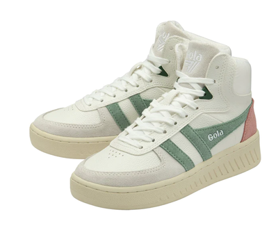 Gola Ladies High Top Trainer Slam Trident CLB537 White Green Mist Coral Pink