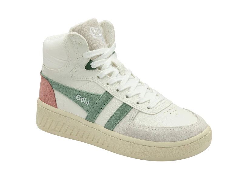 Gola Ladies High Top Trainer Slam Trident CLB537 White Green Mist Coral Pink