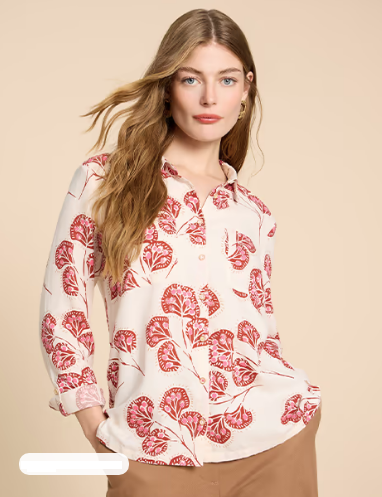 White Stuff Ladies Sophie Organic Cotton Shirt in Ivory Print