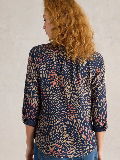 White Stuff Sophie Organic Cotton Long Sleeve Shirt in NAVY PRINT