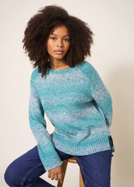 White Stuff Space Dye Wool Jumper in Teal Multi