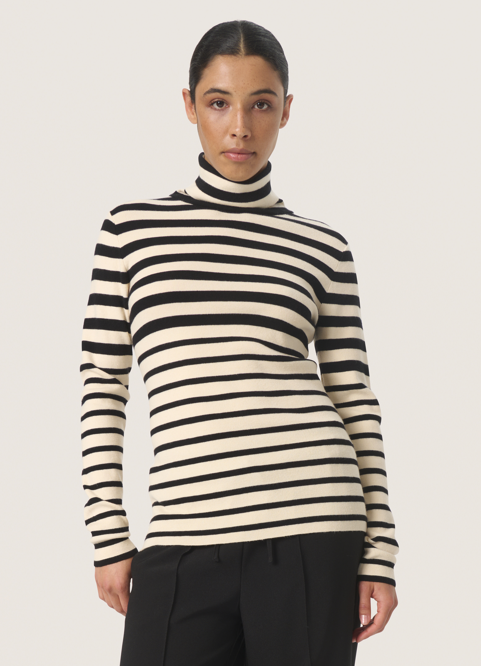 Soaked in Luxury Ladies Striped Rollneck Pullover SLSpina in Black and White, Spina