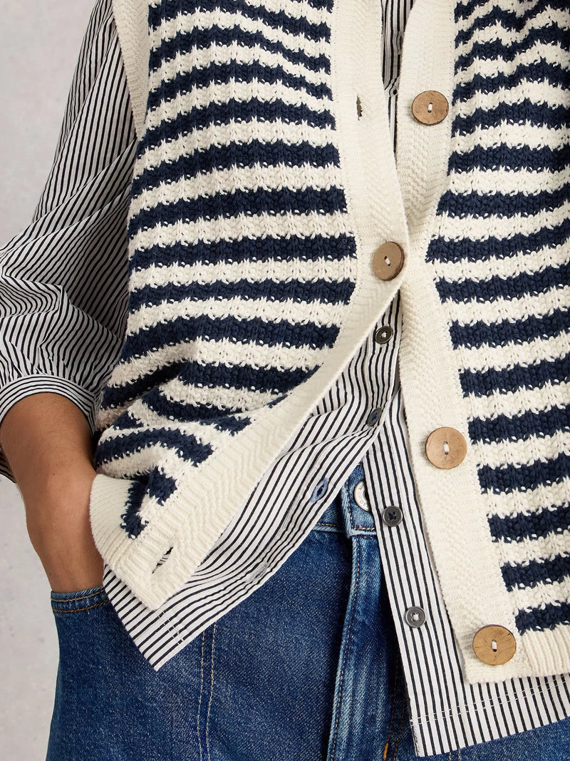 SIENNA STRIPE BUTTON TANK in NAVY MULTI