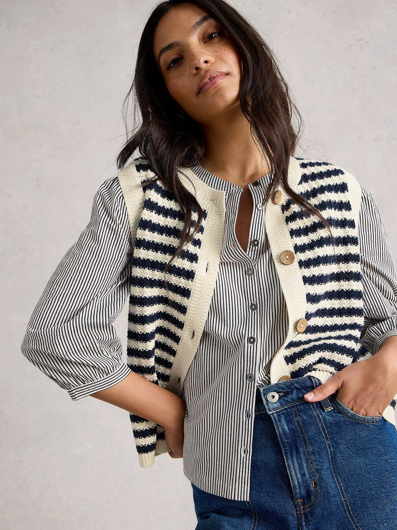 SIENNA STRIPE BUTTON TANK in NAVY MULTI