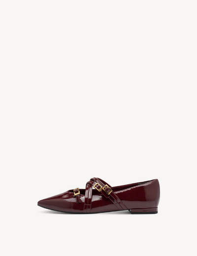 Tamaris Ladies 22160-45  Flat Ballerina Strappy Shoe In  Merlot Red