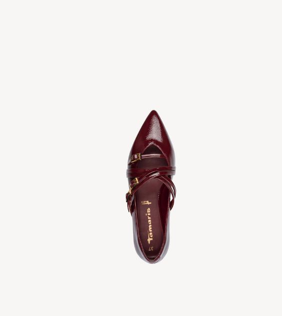 Tamaris Ladies 22160-45  Flat Ballerina Strappy Shoe In  Merlot Red