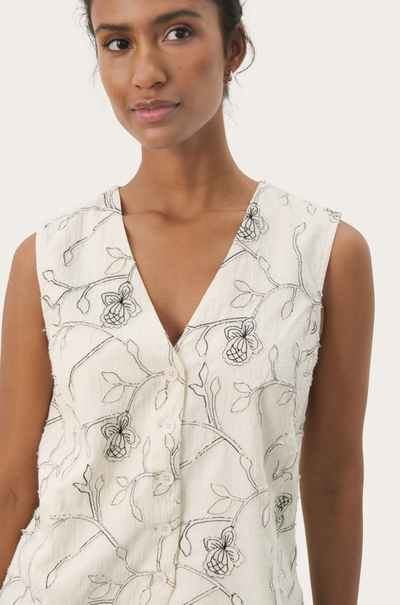 Part Two Ladies TonyPW Waistcoat In Black Stitch on White, Tony