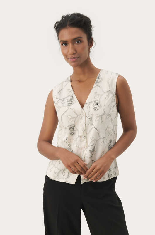 Part Two Ladies TonyPW Waistcoat In Black Stitch on White, Tony