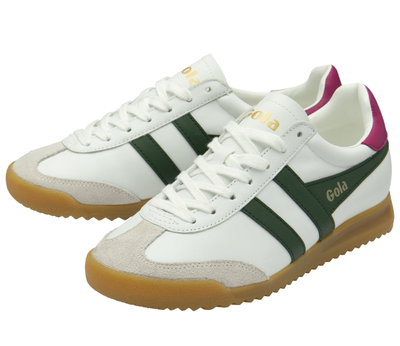 Gola Ladies Torpedo Classic Leather Trainer CLB622 White Evergreen Fuchsia